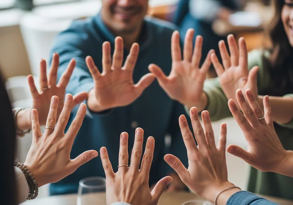 Hands showing the ten-finger method for Never Have I Ever.