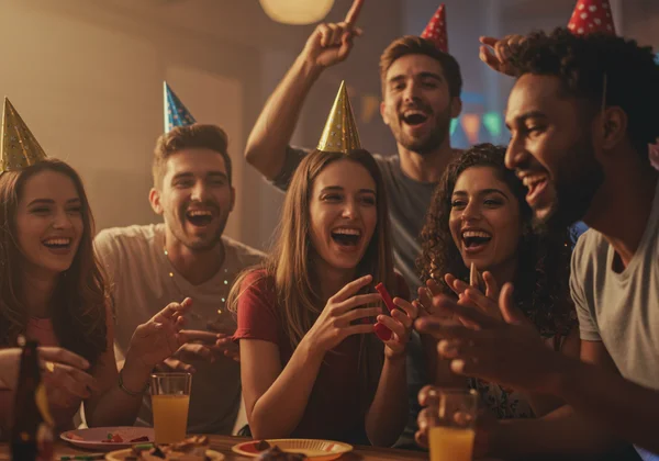 Friends enjoying a party, playing social games