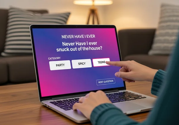 Online "Never Have I Ever" question generator interface.