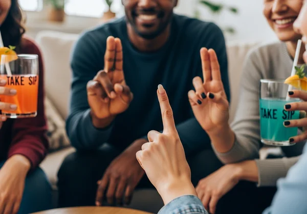 Hands playing "Never Have I Ever" with fingers down