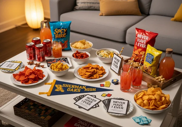 Themed "Never Have I Ever" game night setup