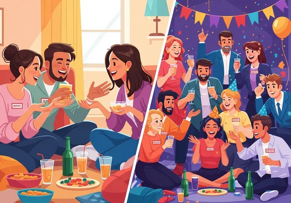 Menschen spielen Never Have I Ever in verschiedenen Gruppengrößen