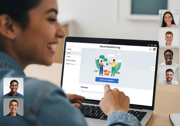 Person nutzt NeverHaveIEver.org am Laptop