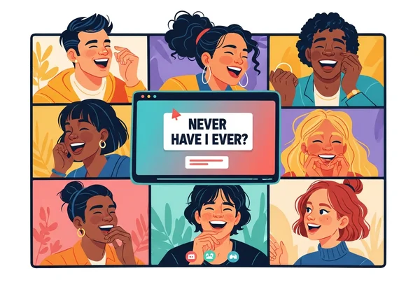 Friends playing Never Have I Ever on a video call