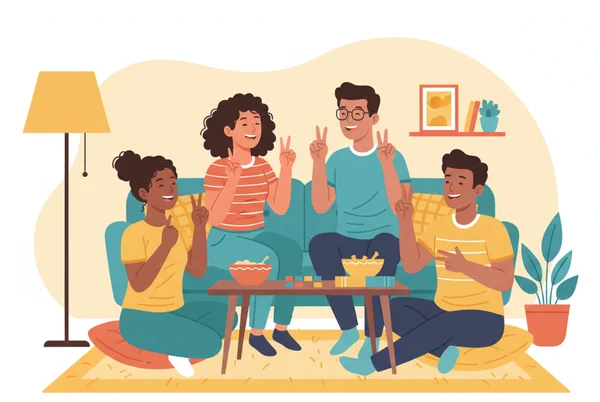 Friends laughing and playing Never Have I Ever